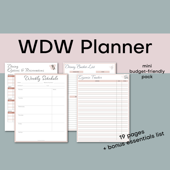 WDW Planner (fillable) // Printable Checklists & Worksheets
