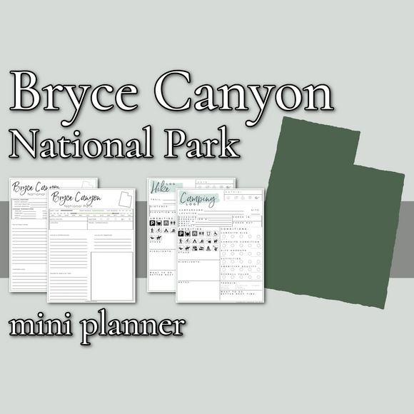 Bryce Canyon National Park Mini Planner // Printable PDF, fillable/editable