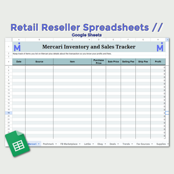 Retail Reseller Spreadsheets // Google Sheets