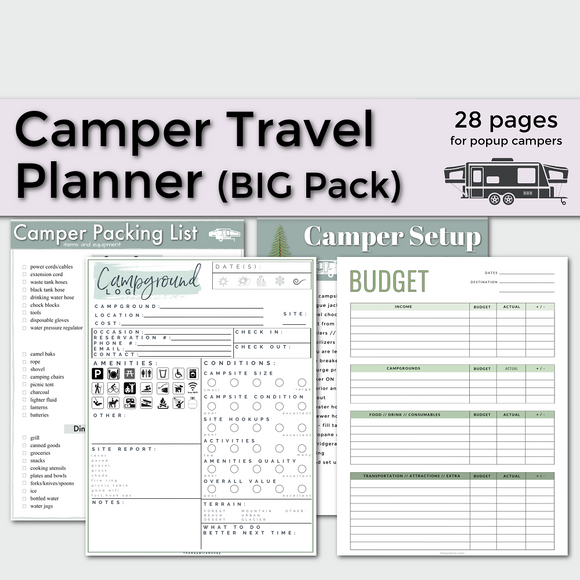 Camper Travel Planner BIG PACK (fillable / editable) // printable worksheets