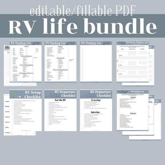 EDITABLE RV Life Packet (A+B) in BLUE // Printable Checklists & Worksheets